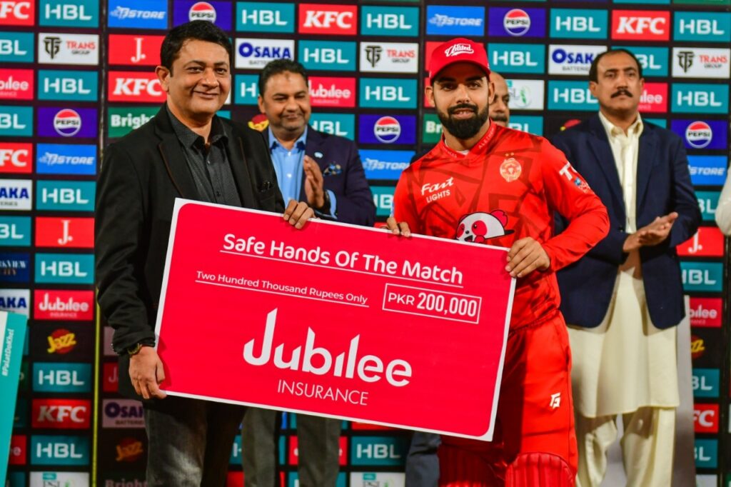 Peshawar Zalmi vs. Islamabad United – Jubilee Life – Safe Hands of the Match Award