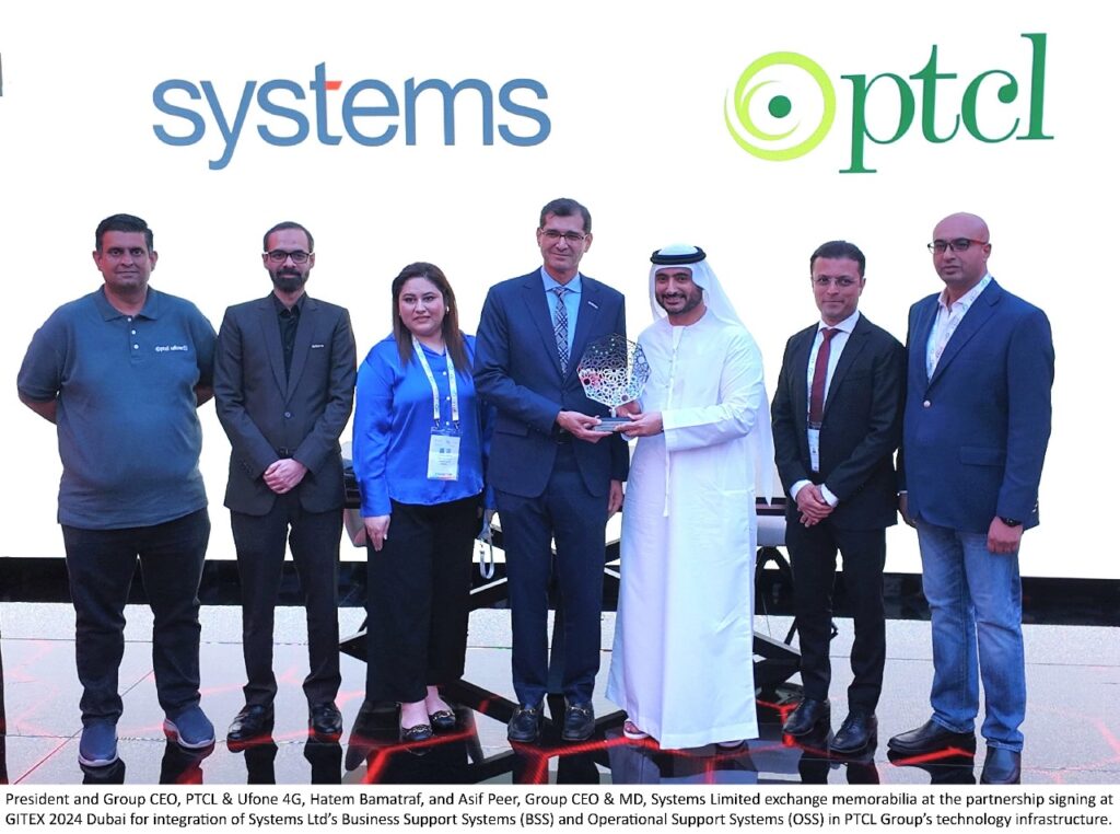 Pakistan Telecommunication Company Limited (PTCL) has forged a strategic partnership with Systems Limited, a leading global SI company, at GITEX 2024 Dubai to achieve technological enhancements through Systems Limited’s cutting-edge Operations and Maintenance of Business Support Systems (BSS) and Operational Support Systems (OSS)