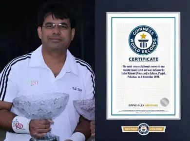 Talha Waheed sets new world record for tennis serves